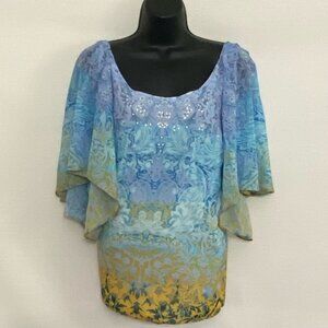 X-62 City Chic PLUS SIZE 14 Blue & Yellow Lined‎ Sequin Detail Blouse